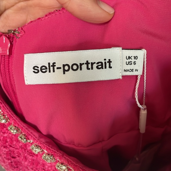 Self-Portrait Pink Round Neck Boucle Tweed Mini Dress with crystals 💖 - Picture 11 of 17